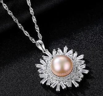 Pearl Necklace, Sterling Silver Necklace, Snowflake Pendant