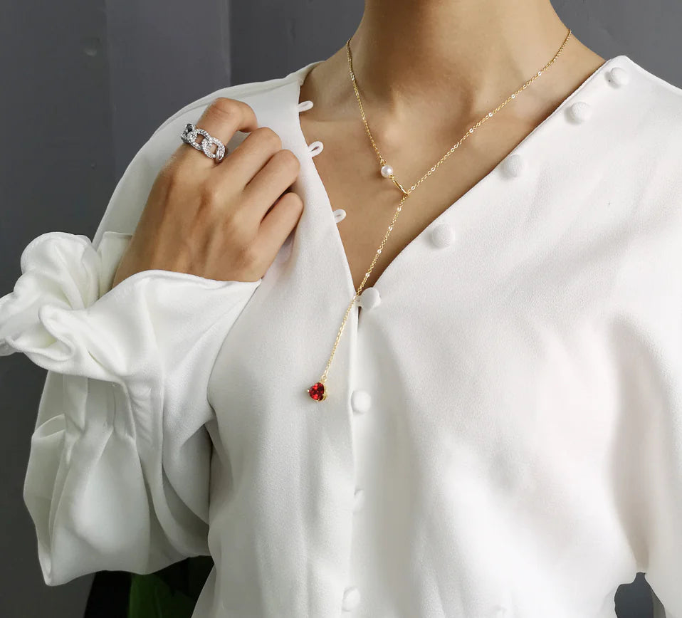 Heart Necklace, Choker, and Pearl Chain Necklace