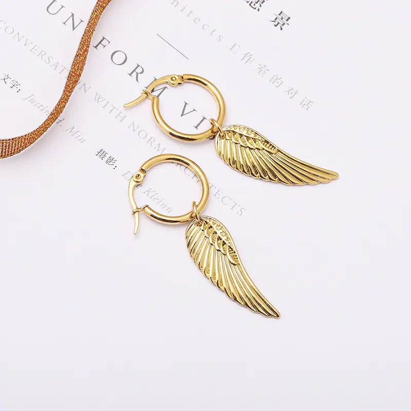 Stainless Steel Feather Earrings Fashion Studs