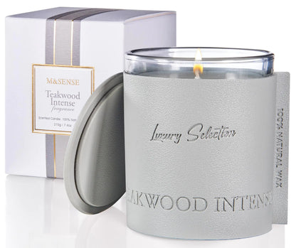 M&SENSE Soy Candle Teakwood Scented 7.4oz 40 Hours Long Lasting Natural Aromatic Candle Leather Wrapped Luxury Candle Gifts for Men & Women Relaxing Aromatherapy Candle for Stress Relief