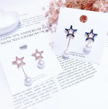 Star Pearl Studs, Exquisite Asymmetric Earrings
