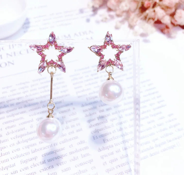 Star Pearl Studs, Exquisite Asymmetric Earrings