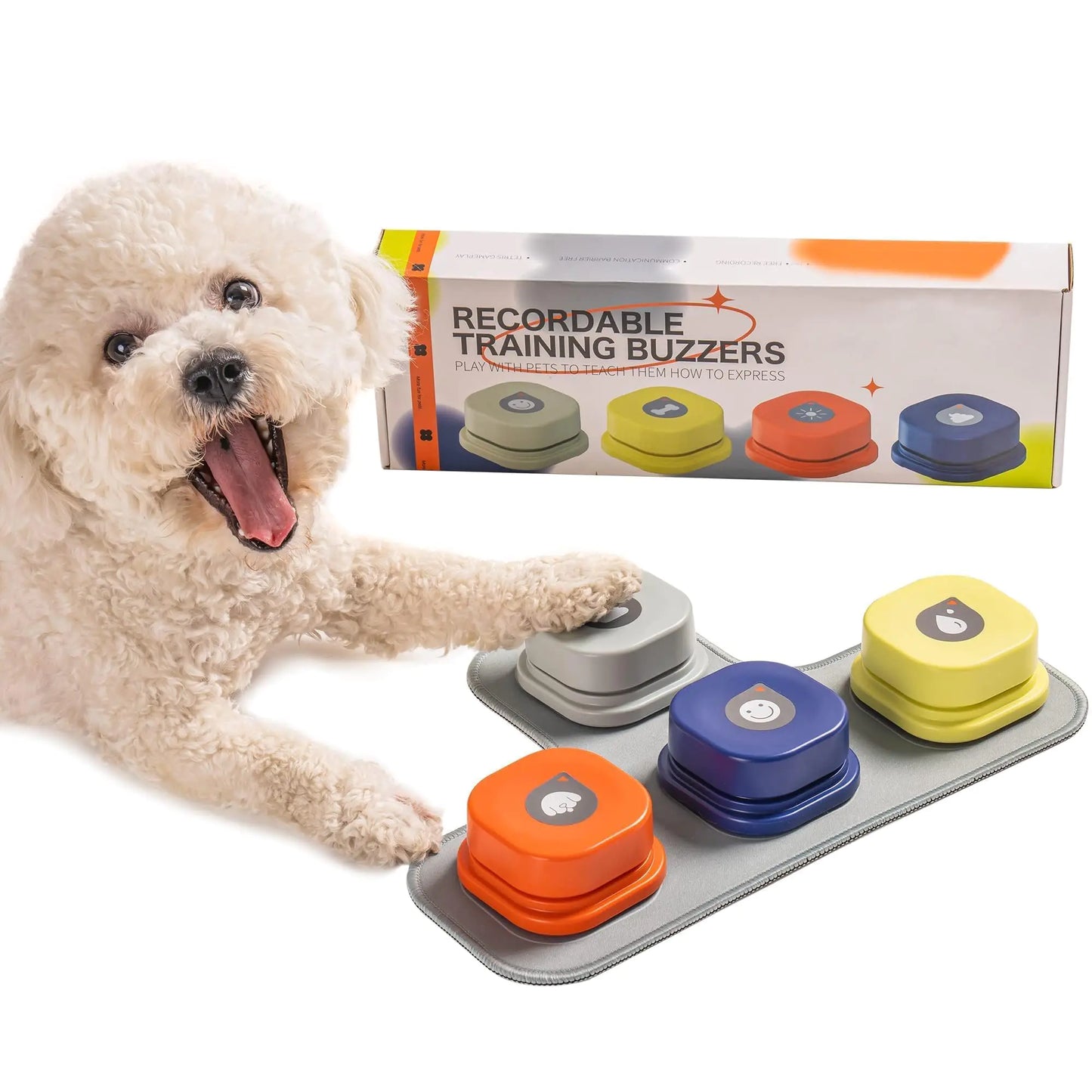Mewoo Dog Buttons for Communication Starter Pack Talking Buttons for Dogs & Cats Pet Sound Training Toy - Cat & Dog Talking Button Get Started Set (4 Pack)