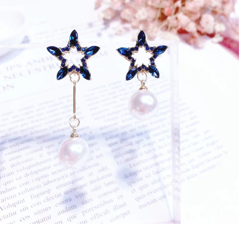 Star Pearl Studs, Exquisite Asymmetric Earrings