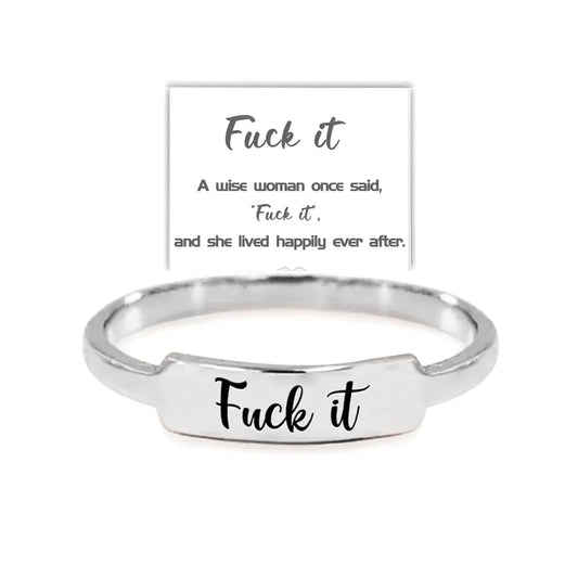 Fuck It Dainty Bar Ring Fuck It Square Ring Funny Engraved Fuck It Ring Fuck It Middle Finger Dainty Bar Ring Stainless Steel Ring Inspirational Friendship Ring（Silver 8）