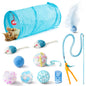 MALLMALL6 11Pcs Cat Toy Set Interactive Cat Toys Pack with Foldable Blue Tunnel Feather Teaser Wand Cat Springs Mice Crinkle Balls and Pet Bell Balls Puzzle Toys for Indoor Cats Gift (Blue)