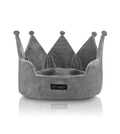 NANDOG Pet Gear Crown Cozy Round Dog and Cat Bed Collection Washable Indoor Pet Bed for Small Breeds -Soft Bed Fits in Crate or Kennel - Made of Ultra Soft Micro-Plush Material (Grey)
