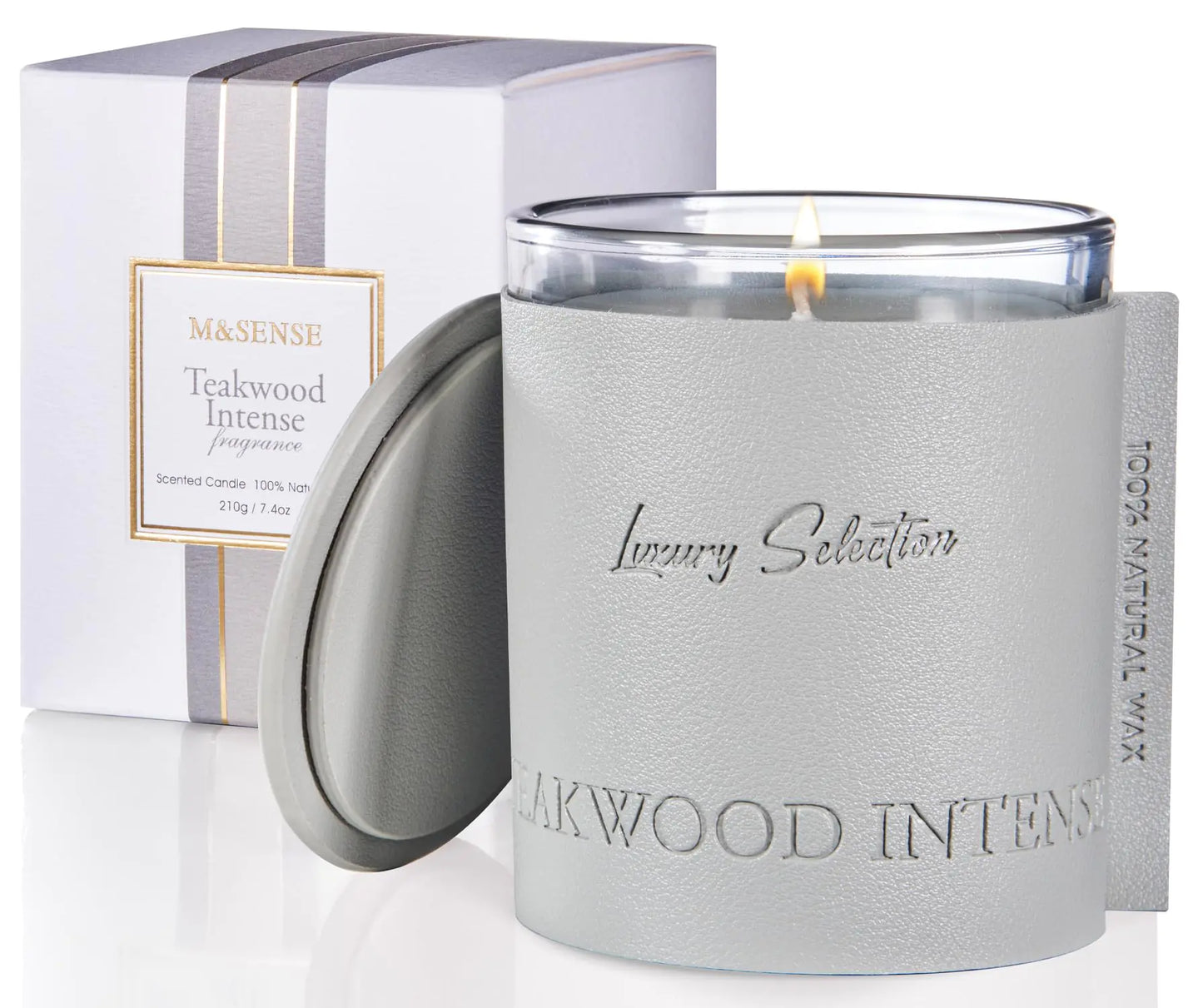 M&SENSE Soy Candle Teakwood Scented 7.4oz 40 Hours Long Lasting Natural Aromatic Candle Leather Wrapped Luxury Candle Gifts for Men & Women Relaxing Aromatherapy Candle for Stress Relief