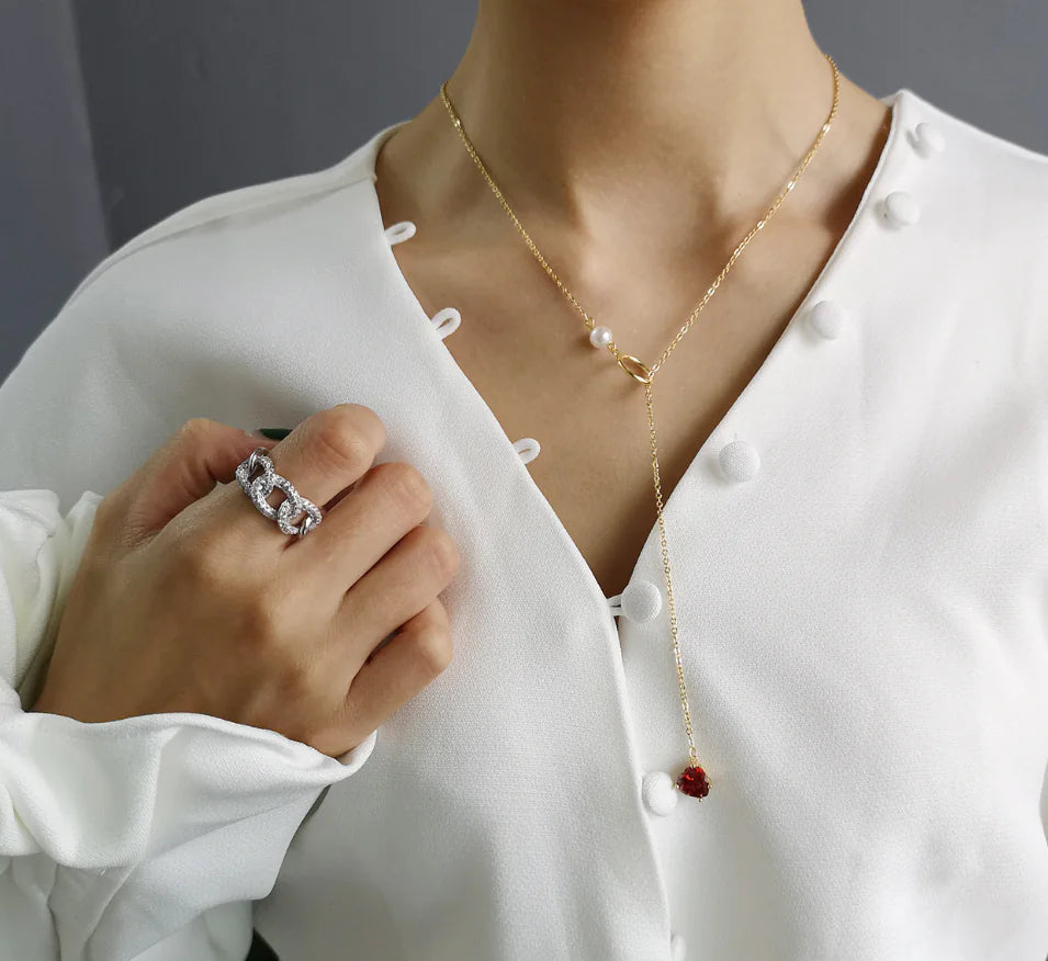 Heart Necklace, Choker, and Pearl Chain Necklace