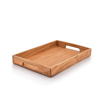 Samhita Acacia Wood Serving Tray with HandlesWooden Tray Snack Tray Breakfast Tray Great for Breakfast Coffee Tables Homes Restaurant|Size- 15" x 10" x 1.6"