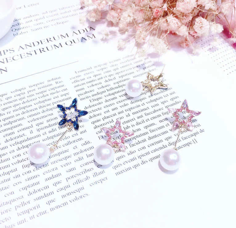 Star Pearl Studs, Exquisite Asymmetric Earrings