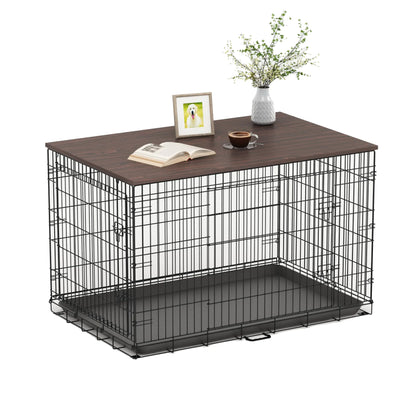 Piskyet Dog Crate Topper Wood Countertop for 48 42 36 30 24 inch Dog Cage Dog Crate CoverDog Kennel Topper 48" Walnut(Crate Not Include)