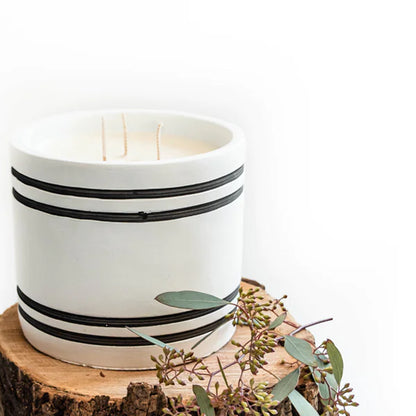 Luxury Large Striped Stone Designer Candle - Farmhouse